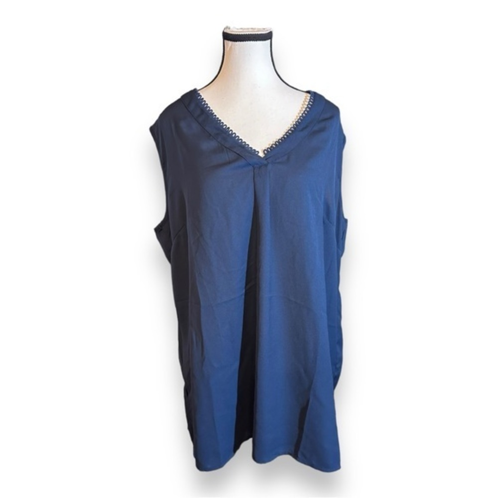 Women’s 2X MPH Collection Dark Blue Chiffon Sleeveless Top